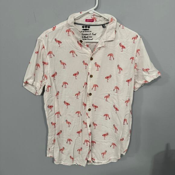 Vacay Spirit Flamingo Button Down Shirt Men's Size Large - Picture 1 of 6